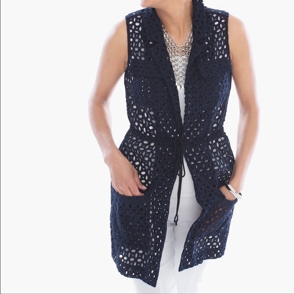 Chico’s Blue Eyelet Vest Jacket size 0 - Picture 1 of 15